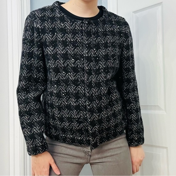J. Crew Jacket Zip Up Houndstooth Black Preppy Academia Fall Wool Size 8 Medium - Picture 2 of 6